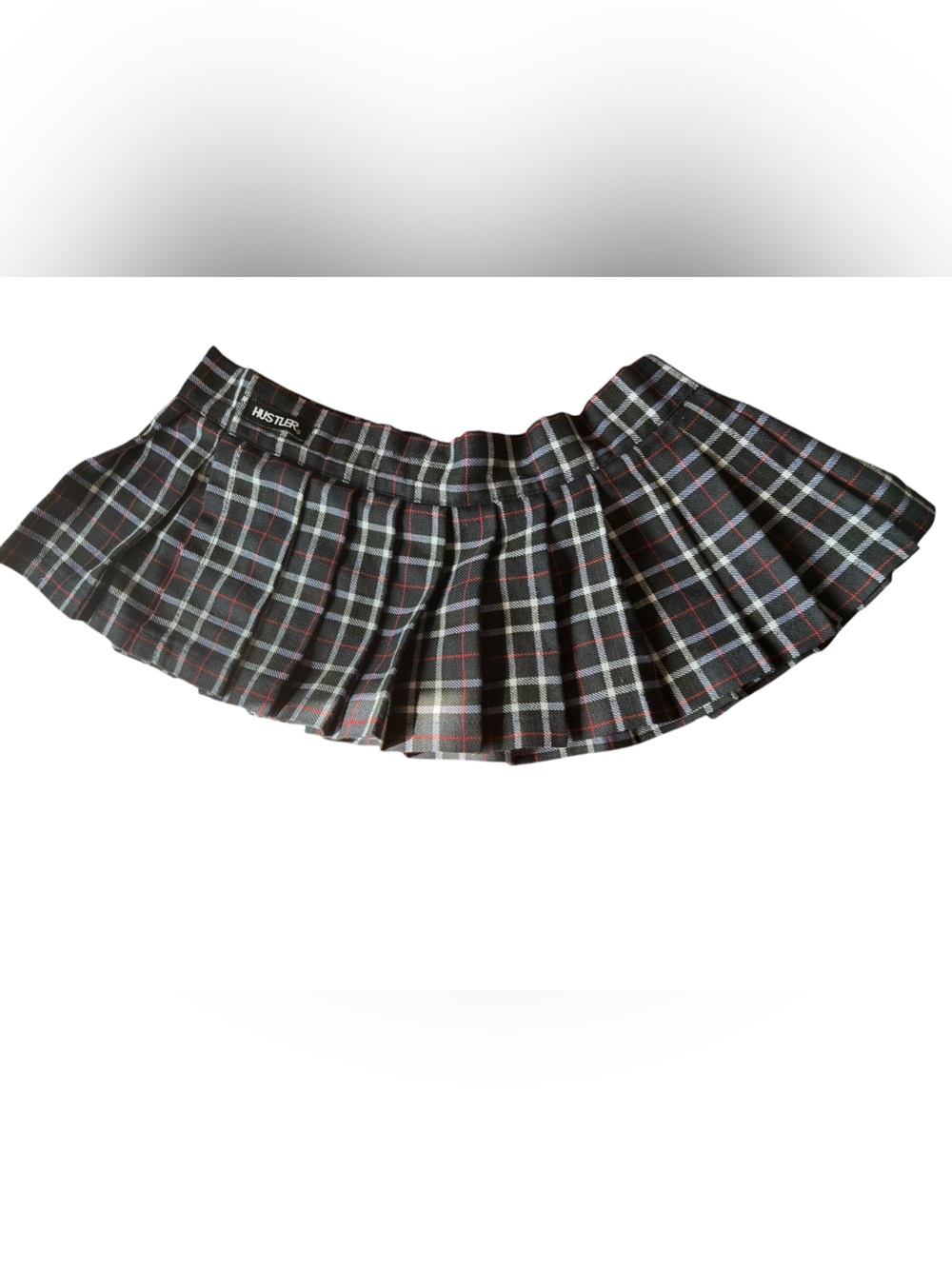Y2K Vintage Hustler Hook and Loop Pleated Micro Mini Skirt Size L Black Academia